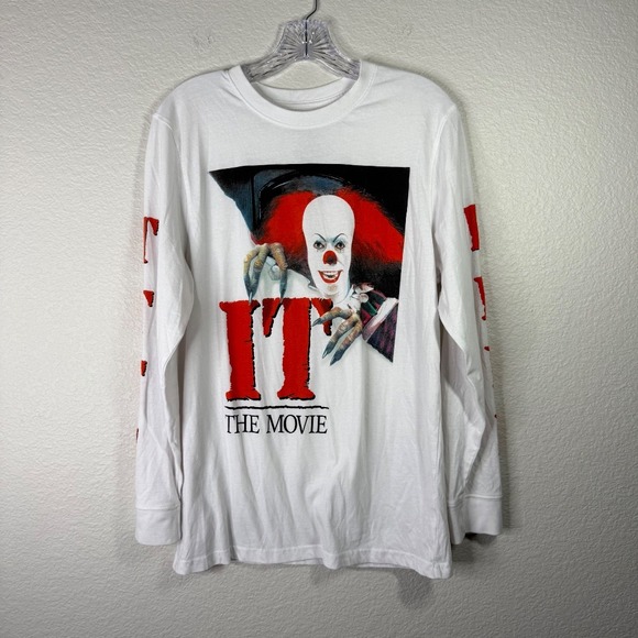 IT Movie Long Sleeve Graphic Tee Pennywise‎ Clown Horror White T-Shirt M - Picture 1 of 5